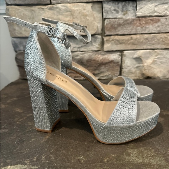 Bebe Silver Rhinestone Platform Heels - Picture 2 of 2